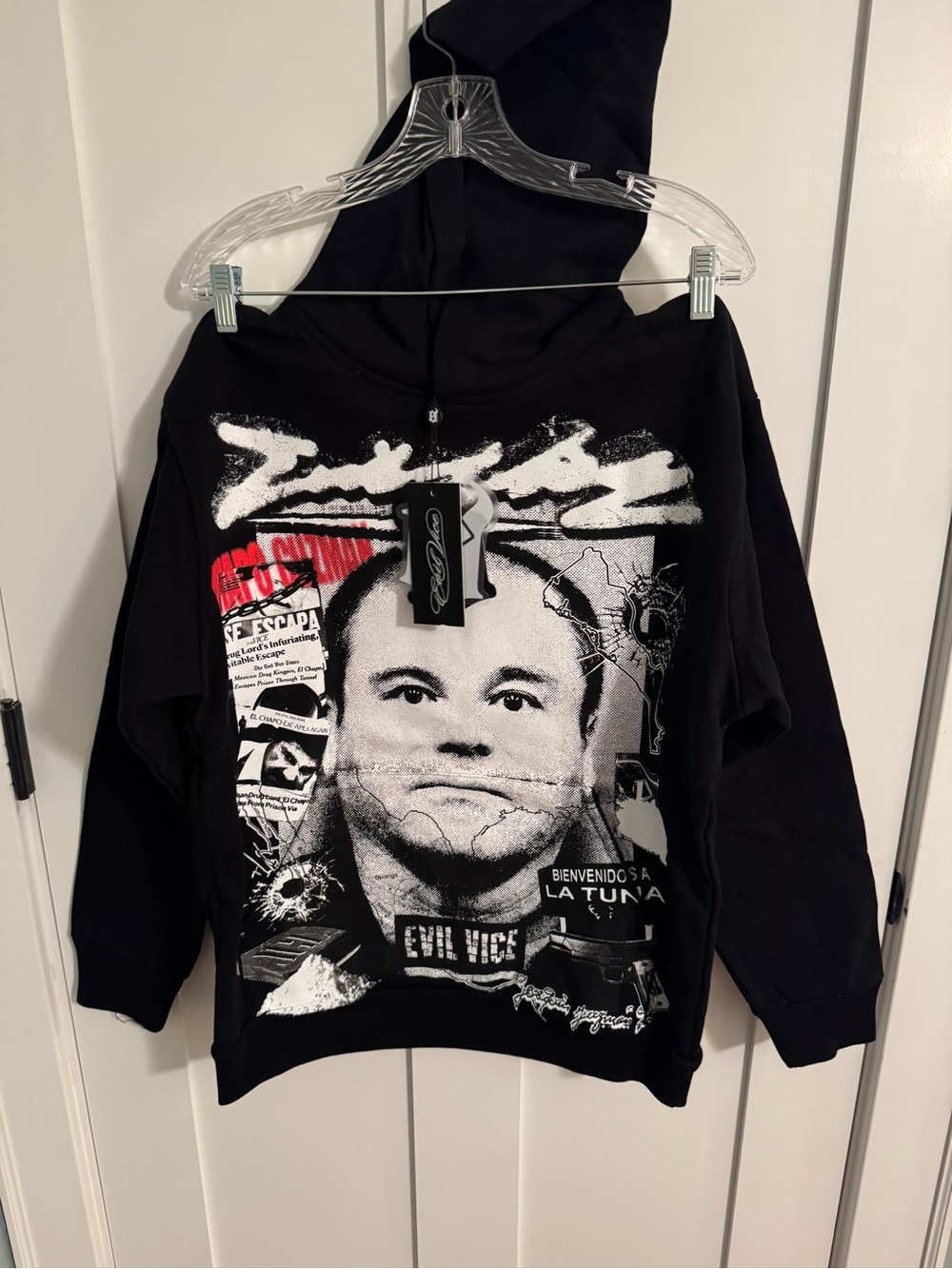 Evil Vice Black Graphic Hooded Sweatshirt with Large Front Print size med NWT